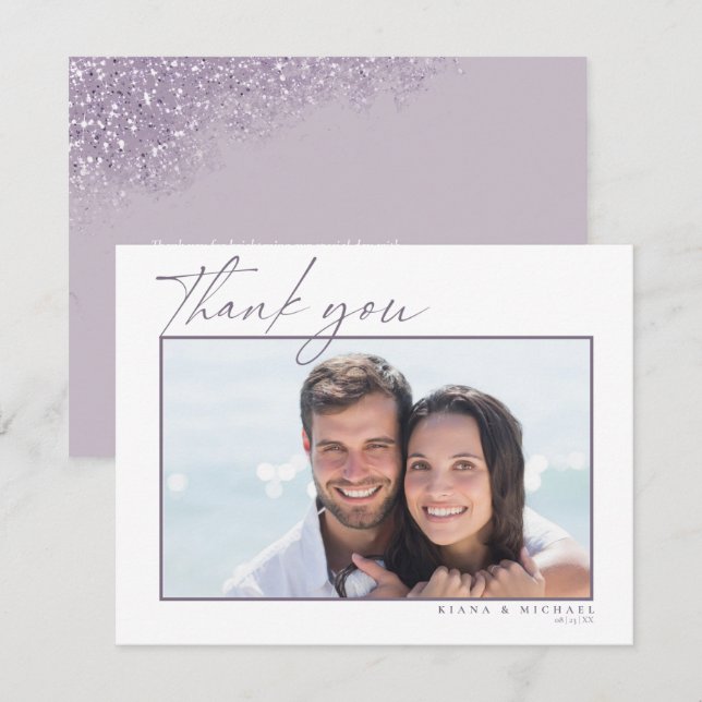 Glitzern Wedding Vielen Dank Mauve ID889 Dankeskarte (Vorne/Hinten)