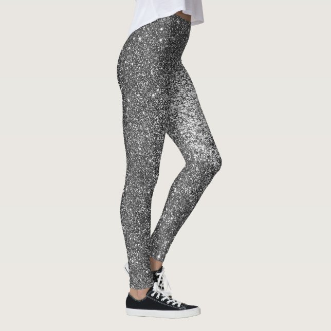 Glitzern Yoga in Schwarz und Weiß Glitzer Leggings (Rechts)
