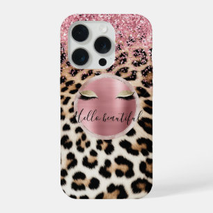 Glitzernd Rosa Glitter Gold Wimpern Leopard iPhone 15 Pro Hülle