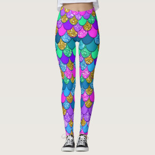 Glitzernde Bunte Mehrfarbige Meerjungfrau Schuppen Leggings