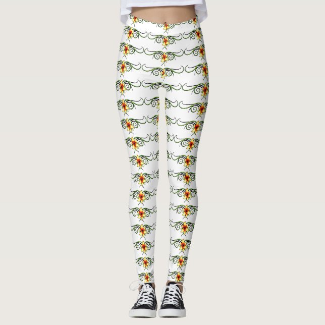 glitzernde gelbe Blumen Leggings (Vorderseite)