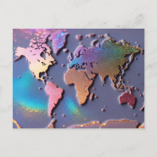 Glitzernde Glitter 3D Bunte Weltkarte Postkarte