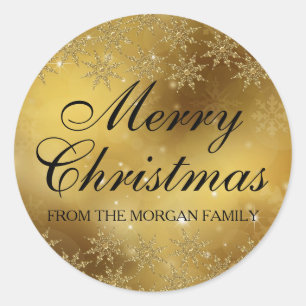 Glitzernde Gold-Schneeflocken-Weihnachtssticker Runder Aufkleber
