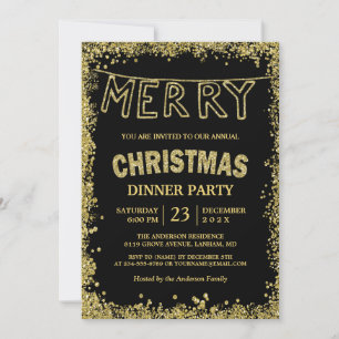 Glitzernde goldene Funken Weihnachts-Dinnerparty Einladung