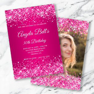 Glitzernde heißrosa Himbeer-Ombre-Foto Einladung