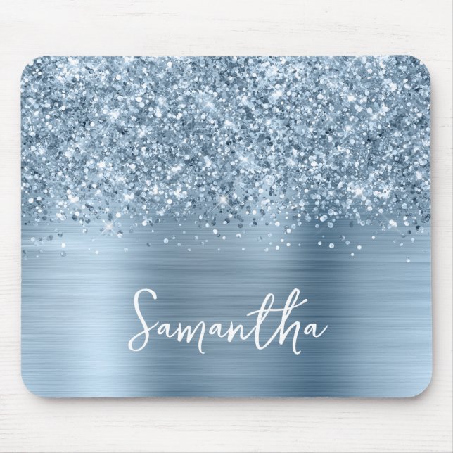 Glitzernde Hellblaue Glam-Namens Mousepad (Vorne)