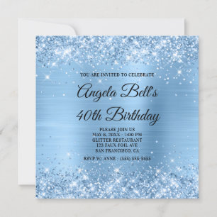 Glitzernde Hellblaue Schimmerfolie Fancy Monogramm Einladung