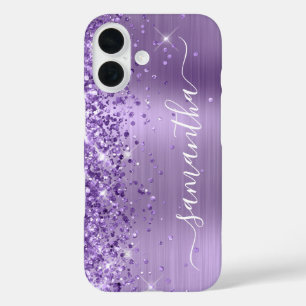 Glitzernde Helllila Glam Mädchen-Signatur iPhone 16 Hülle