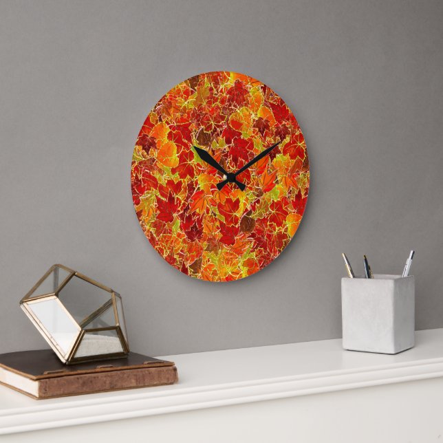 Glitzernde Herbst-Ahornblätter Große Wanduhr (Büro)