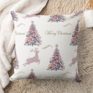 Glitzernde Pastell-Weihnachtsbäume und Rentiere Kissen