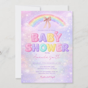 Glitzernde Regenbogen-Baby-Party mit Schleife Einladung
