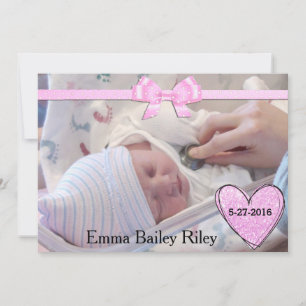 Glitzernde rosa Geburtsanzeige für Baby Mädchen Ankündigung