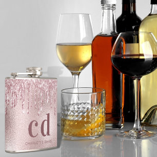 Glitzernde rosa Monogramm-Namen-Tropfen Flachmann