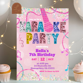 Glitzernde rosa Pailletten Karaoke-Party Geburtsta Einladung