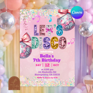 Glitzernde rosa Pailletten Let's Disco Geburtstag Einladung