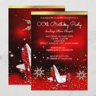 Glitzernde rote High Heel Schuhe Gold Schneeflocke Einladung