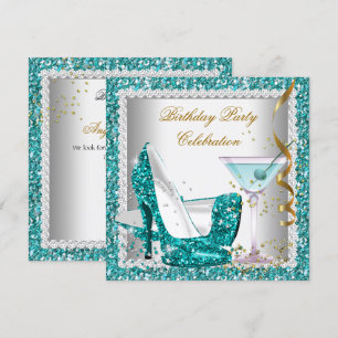 Glitzernde Türkisblaue High Heels Gold Martini 2 Einladung