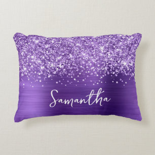 Glitzernder Amethyst Purpur Glam Schrift Name Dekokissen