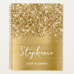 Glitzernder Gold Glam Personalisiert 2024 Planer
