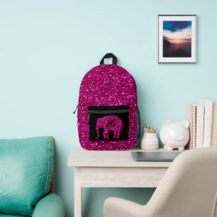 Glitzernder heißrosa Elefant Benutzerdefiniertes M Bedruckter Rucksack