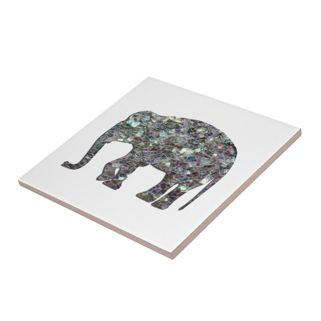 Glitzernder silberner Mosaik-Glitter-Elefant Fliese (Seite)