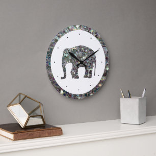 Glitzernder silberner Mosaik-Glitter-Elefant Große Wanduhr