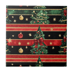 Glitzernder Weihnachtsbaum - Rot Schwarz Grün Gest Fliese