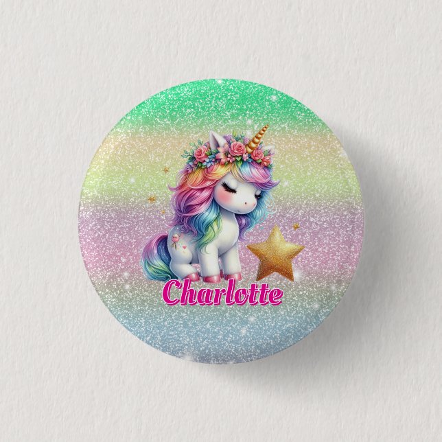 Glitzerndes Einhorn magischer Stern  Button (Vorderseite)