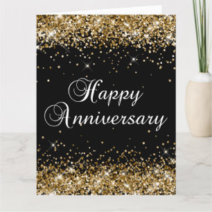 Glitzerndes Gold Schwarzes Happy Anniversary Karte