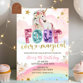 Glitzerndes Magisches Einhorn zum 4. Geburtstag Einladung