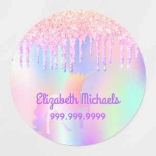 Glitzerndes rosa magisches Einhorn Regenbogenschul Etiketten