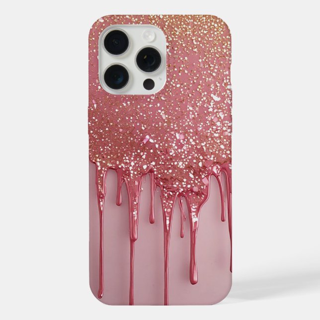 Glitzerndes Rosa mit funkelnden Sternen iPhone 15 Pro Max Hülle (Rückseite)