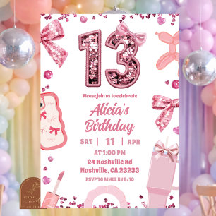 Glitzerndes Rosa Schleifen-Teenager-Geburtstagsfei Einladung