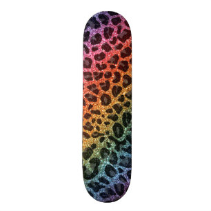 Glitzerregenbogen-Leoparddruck Skateboard