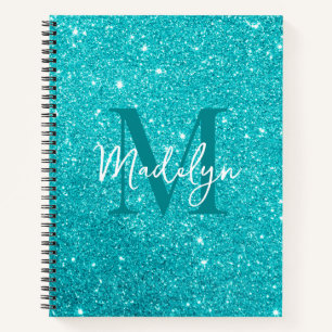 glitzert Blaue Glitter-Monogramm-Name Mädchenhaft Notizbuch