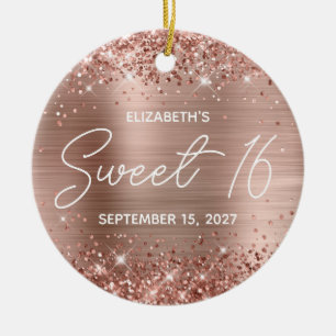 Glitzige Roségold Glamour Moderne Sweet 16 Foto Keramik Ornament