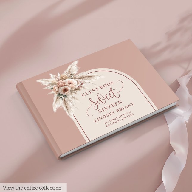 Glitziger Bogen Pastellrosa Pampas Floral Boho Sec Gästebuch (Glitzy Arch Pastel Pink Pampas Floral Boho Sixteen

)