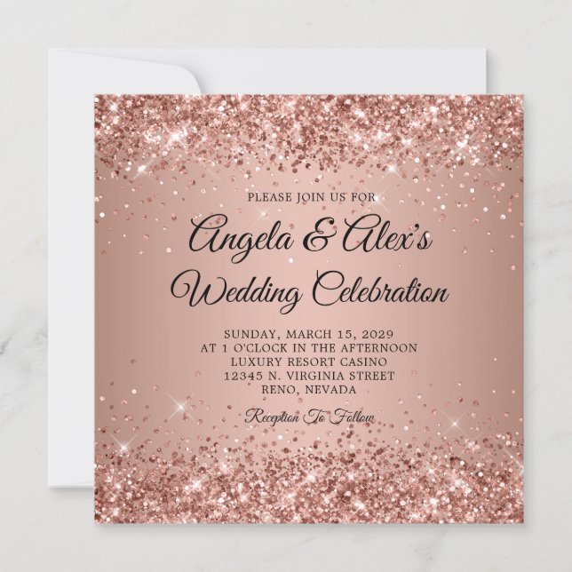 Glitziger Roségold-Gradient-Hochzeit Einladung (Vorderseite)