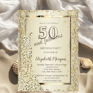Glitzkleid Gold 50. Geburtstag Einladung