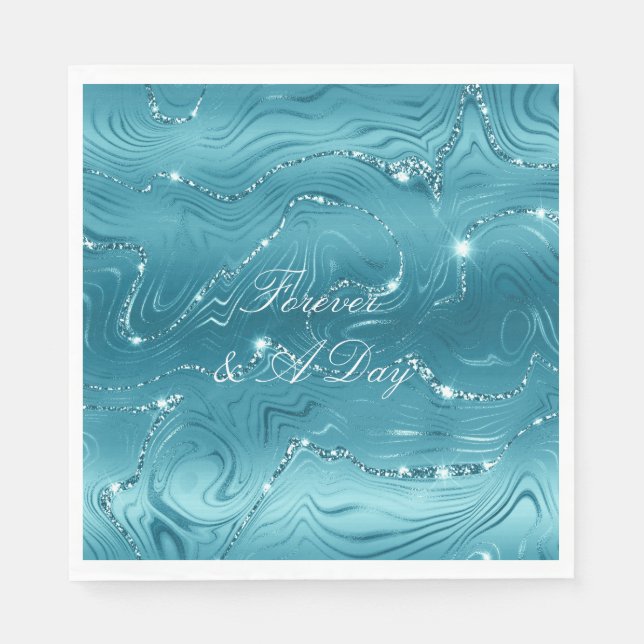Glitzy Aqua Blue Wedding Serviette (Vorderseite)