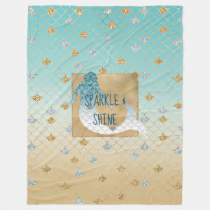 Glitzy Aqua Mermaid Blue Gold Sparkone Glitzer Fleecedecke