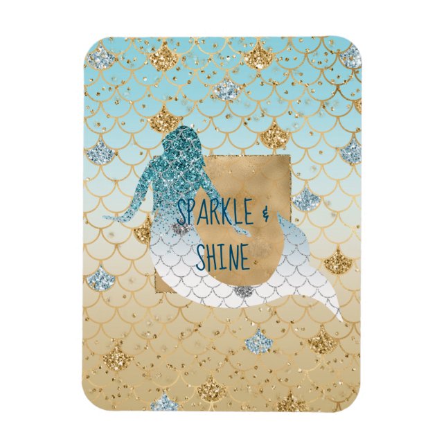 Glitzy Aqua Mermaid Blue Gold Sparkone Glitzer Magnet (Vertikal)