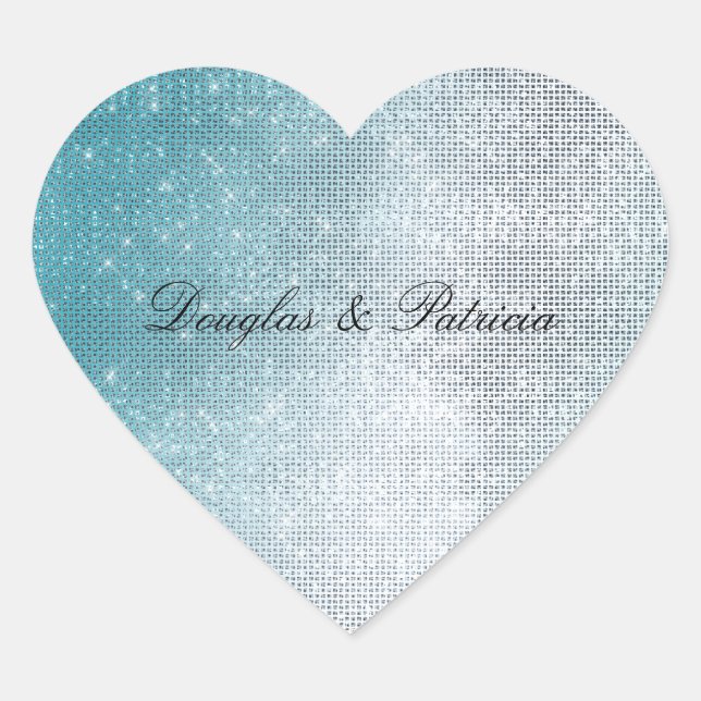 Glitzy Aqua Ombre Sparkle Herz-Aufkleber (Vorderseite)