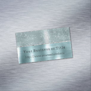 Glitzy Aqua Silver Sparkle Magnetische Visitenkarte