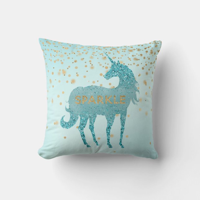 Glitzy Aqua Sparkle Unicorn Kissen (Vorderseite)