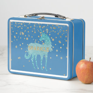 Glitzy Aqua Sparkle Unicorn Metall Brotdose