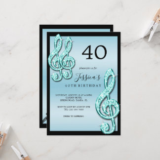 Glitzy Aquamarin Musiknotens Geburtstag Einladung