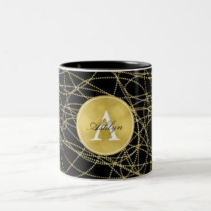 Glitzy Black Abstrakt Monogram Zweifarbige Tasse