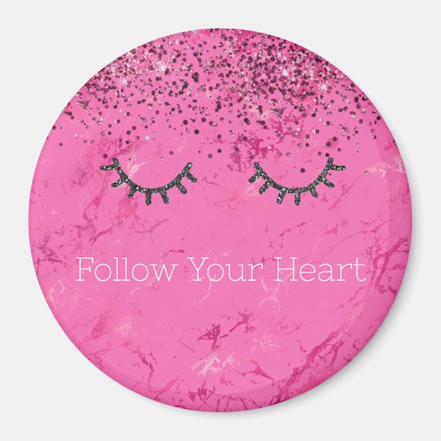 Glitzy Black Eyelashes Rosa Marmor Glitzer Magnet (Vorne)