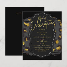 Glitzy Black Gold Brautparty Einladungen